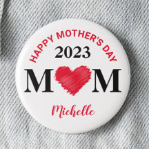 Personalisiert Happy Mother's Day Button (rot)