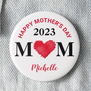 Personalisiert Happy Mother's Day Button (rot)