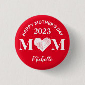 Personalisiert Happy Mother's Day Button (rot) (Vorderseite)