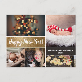 Personalisiert Happy New Year Gold Foto Collage Feiertagspostkarte