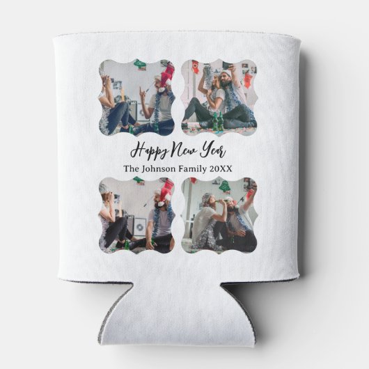 Personalisiert Happy New Year Script 4 Collage Fot Dosenkühler (Rückseite)