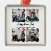 Personalisiert Happy New Year Script 4 Collage Fot Ornament Aus Metall (Vorne)