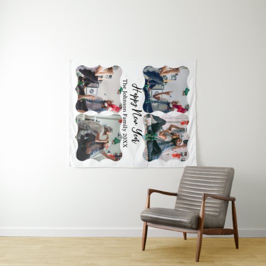 Personalisiert Happy New Year Script 4 Collage Fot Wandteppich (Beispiel (Horizontal))