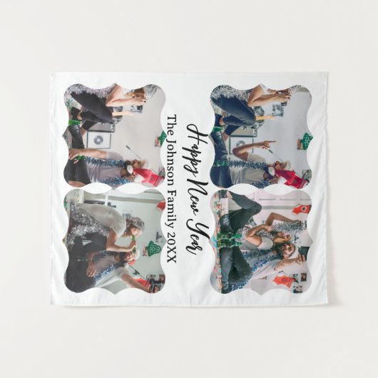 Personalisiert Happy New Year Script 4 Collage Fot Wandteppich (Vorderseite (Horizontal))