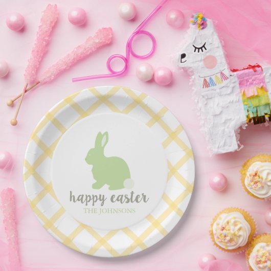 Personalisiert Happy Oaster Bunny Paper Plate Gelb Pappteller (Party)