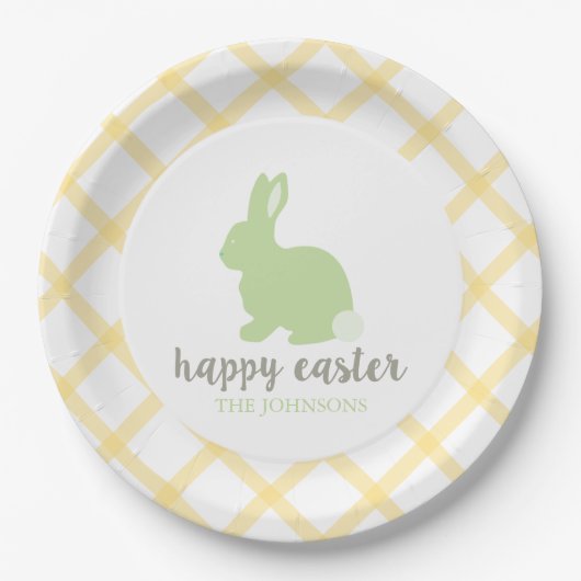 Personalisiert Happy Oaster Bunny Paper Plate Gelb Pappteller (Vorderseite)
