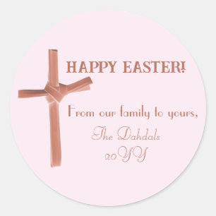 Personalisiert Happy Oaster Palm Cross Family Pink Runder Aufkleber