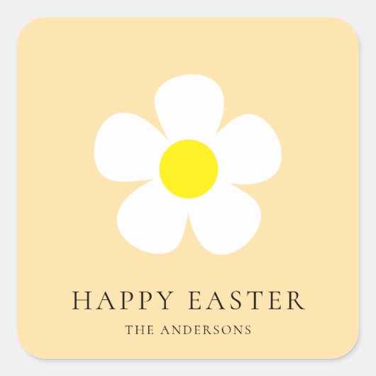 Personalisiert Happy Oaster Yellow Daisy Quadratischer Aufkleber (Vorderseite)
