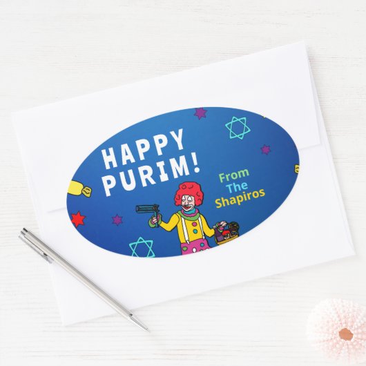 Personalisiert Happy Purim! Ovaler Aufkleber (Umschlag)