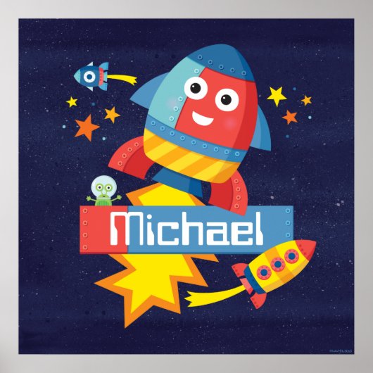 Personalisiert Happy Rocket Print Poster (Vorne)