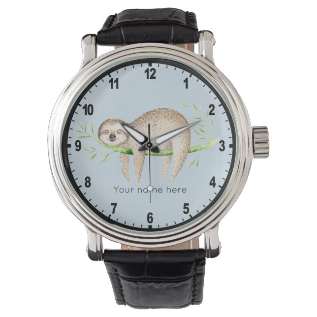 Personalisiert Happy Sloth Armbanduhr (Vorderseite)