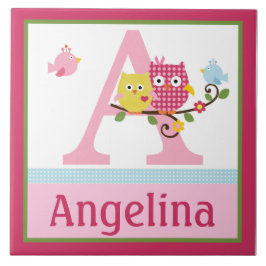 Personalisiert Happy Tree Owls Letter Name Tile Fliese
