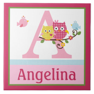 Personalisiert Happy Tree Owls Letter Name Tile Fliese