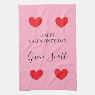Personalisiert Happy Valentine's red heart pink Geschirrtuch