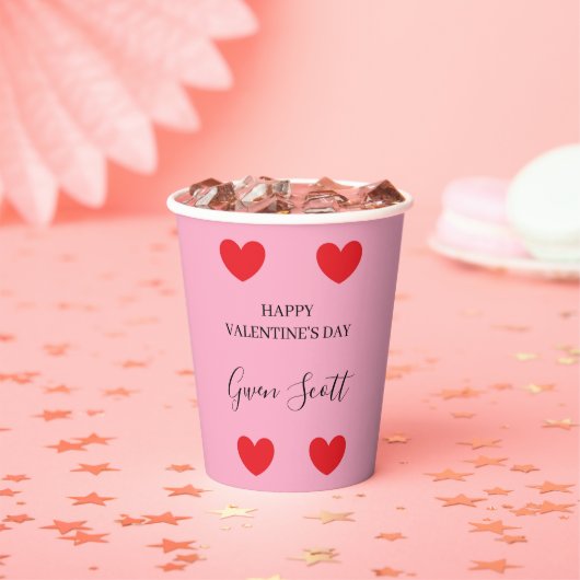Personalisiert Happy Valentine's red heart pink Pappbecher (Insitu)