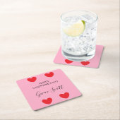 Personalisiert Happy Valentine's red heart pink Rechteckiger Pappuntersetzer (Vor Ort)