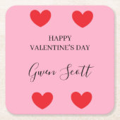 Personalisiert Happy Valentine's red heart pink Rechteckiger Pappuntersetzer (Vorderseite)