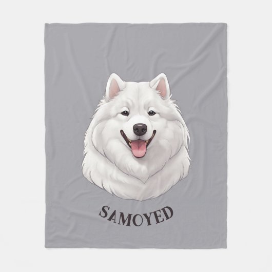 Personalisiert Happy White Samoyed Fleecedecke (Vorderseite)