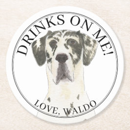Personalisiert Harlequin Great Dane Wedding Runder Pappuntersetzer