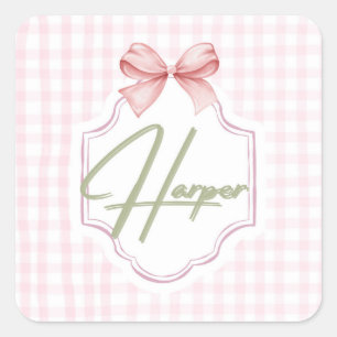Personalisiert Harper Baby Girl Kinderzimmer Bow&G Quadratischer Aufkleber