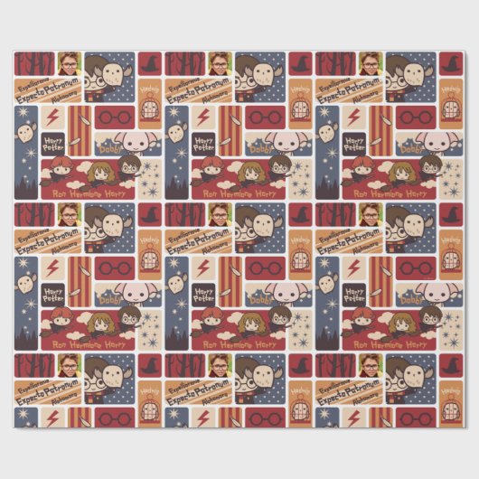 Personalisiert Harry Potter Cartoon Pattern - Foto Geschenkpapier (Flach)