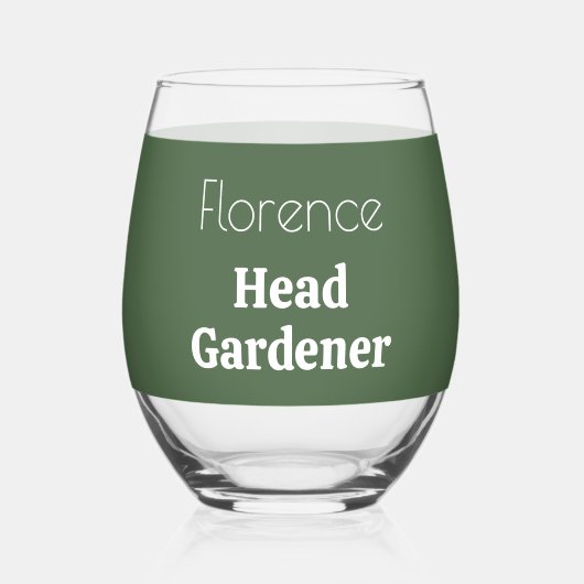 Personalisiert Head Gardener Sage Green Garden Lov Weinglas Ohne Stiel (Vorderseite)