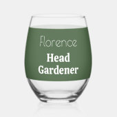 Personalisiert Head Gardener Sage Green Garden Lov Weinglas Ohne Stiel (Rückseite)