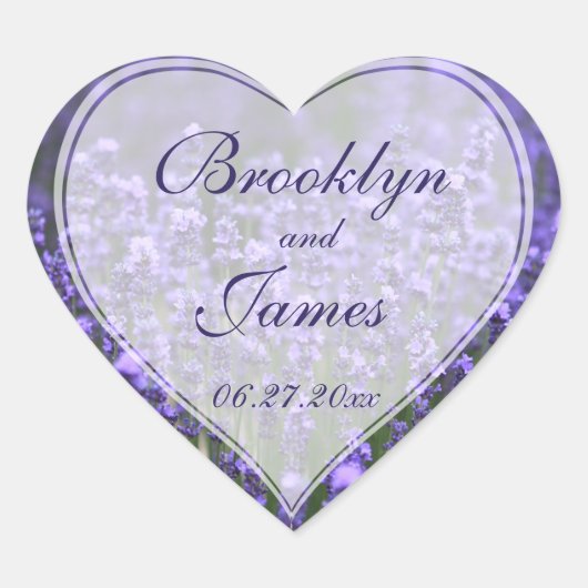 Personalisiert Heart Lavender Wedding Stickers (Vorderseite)