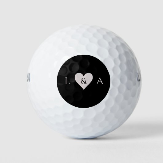 Personalisiert Heart Monogram Black Gray Golf Ball (Vorderseite)