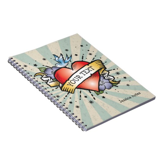 Personalisiert Heart Tattoo Retro Style Notebook Notizblock (Rechte Seite)