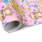 Personalisiert Hearts Floral Sloth Baby Shower Par Geschenkpapier (Rolleneckpunkt)