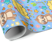 Personalisiert Hearts Floral Sloth Baby Shower Par Geschenkpapier (Rolleneckpunkt)