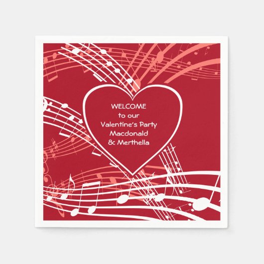 Personalisiert Hearts Music Valentines Party Paper Serviette (Vorderseite)