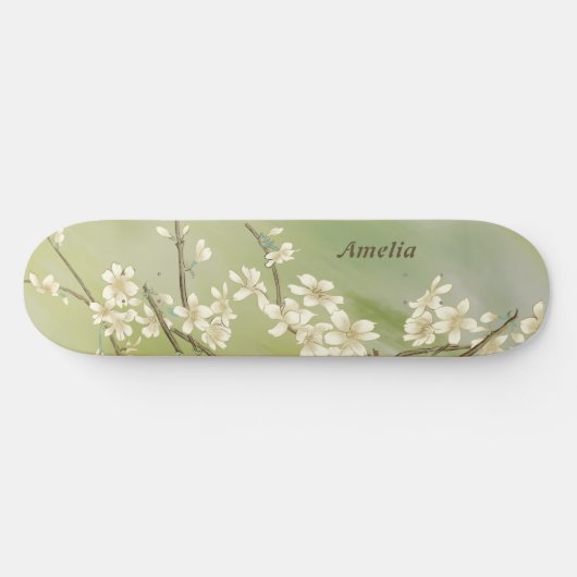 Personalisiert-hellgrün-weiße Blume Skateboard (Horizontal)