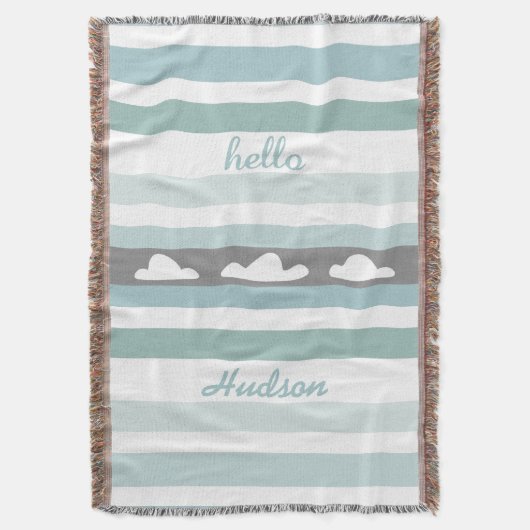 Personalisiert Hello Modern Aqua Striped Clouds Decke (Vorderseite Vertikal)