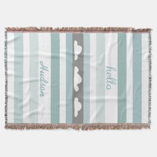 Personalisiert Hello Modern Aqua Striped Clouds Decke (Vorderseite)