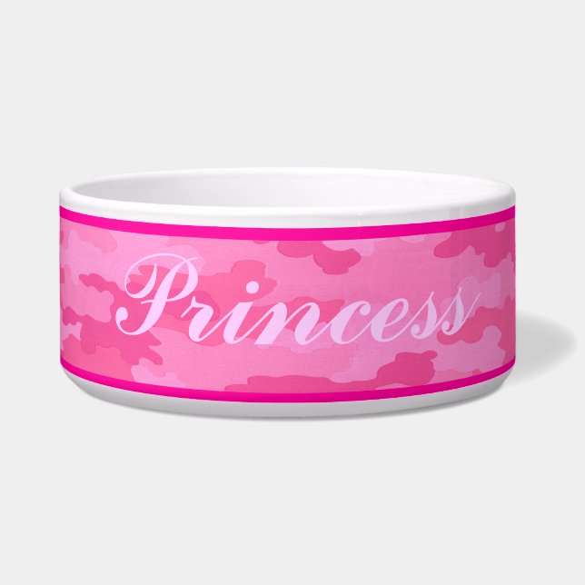 Personalisiert-Hellrosa-Camouflage Pet Bowl Napf (Vorderseite)