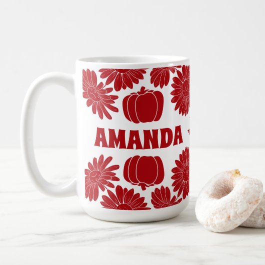 Personalisiert Herbst Blume Pumpkins Rot Kaffeetasse (Mit Donut)