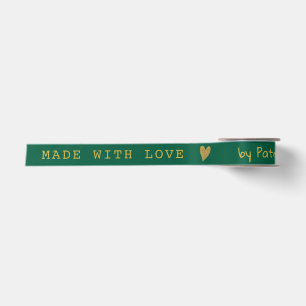 Personalisiert Hergestellt mit Liebe Grün und Gold Satinband