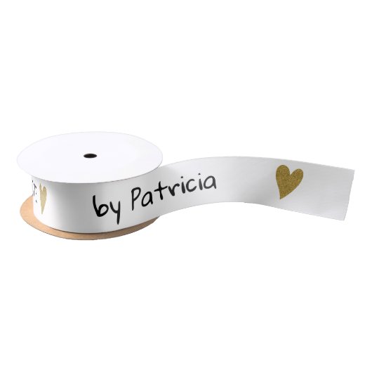 Personalisiert hergestellt mit Liebe Heart Gold Gl Satinband (Spule)