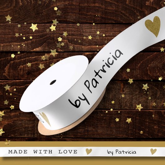 Personalisiert hergestellt mit Liebe Heart Gold Gl Satinband