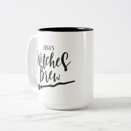 Personalisiert-Hexenbrauen | Schwarze Script-Typog Zweifarbige Tasse (Vorderseite Links)