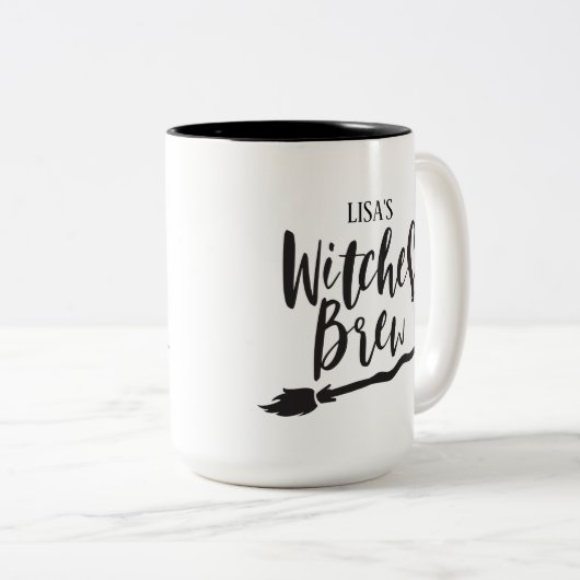 Personalisiert-Hexenbrauen | Schwarze Script-Typog Zweifarbige Tasse (VorderseiteRechts)