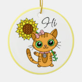 Personalisiert Hi und Hugs | Niedliche Katze mit S Keramik Ornament (Vorne)
