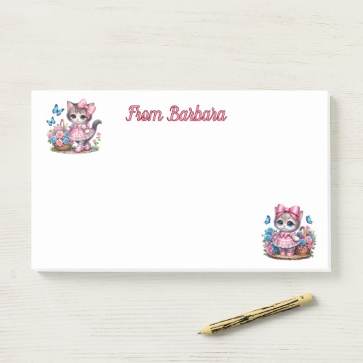 Personalisiert Hier Kitty Post-it Klebezettel (Auf Schreibtisch)