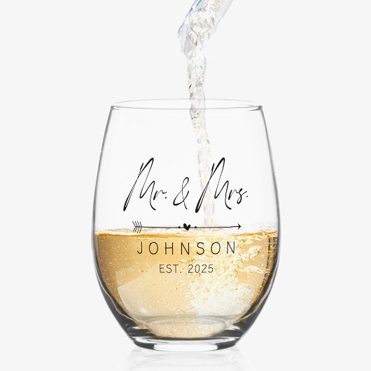Personalisiert Hochzeit Mr. and Mrs. Glasses Weinglas Ohne Stiel
