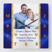 Personalisiert, Hochzeitsgeschenk für ältere Paare Quadratische Wanduhr (Vorderseite)