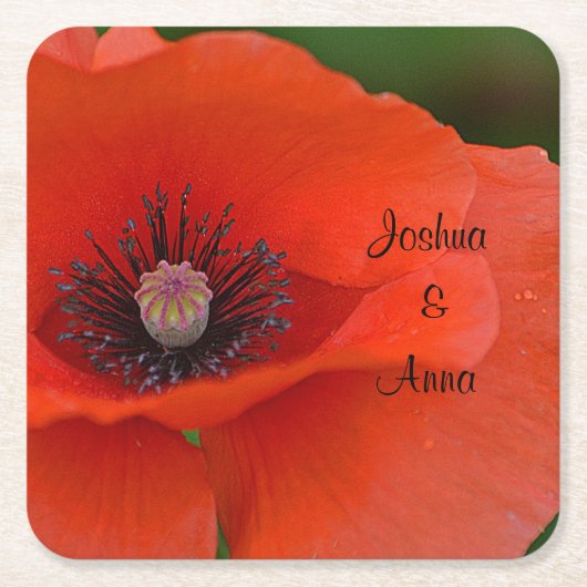 Personalisiert Hochzeitsmohn Rechteckiger Pappuntersetzer (Vorderseite)