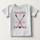 Personalisiert Hockey Baby Girl Name Jahr Geboren Baby T-shirt (Vorderseite)