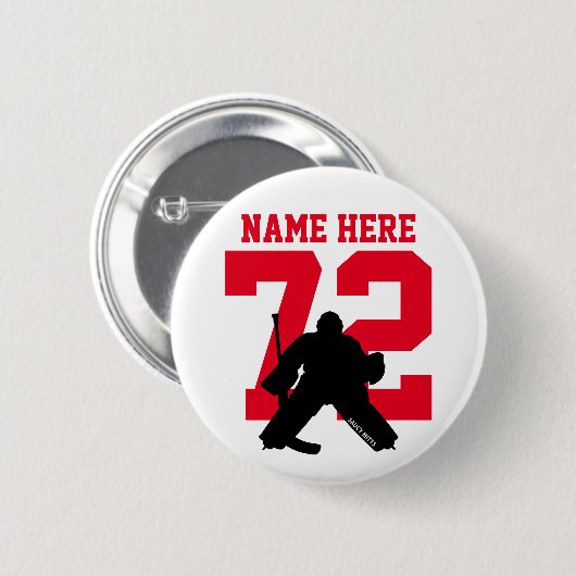 Personalisiert Hockey Goalie Name Number Red flare Button (Vorne & Hinten)